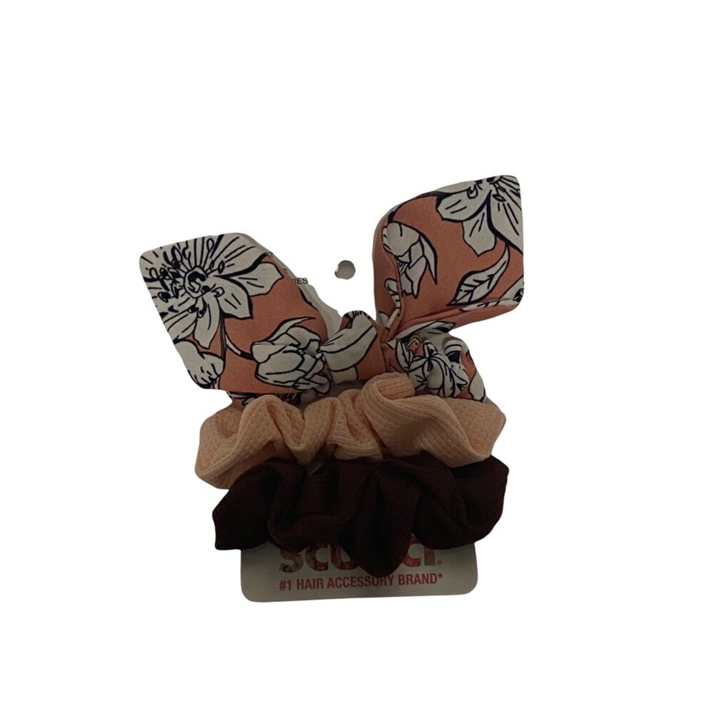 Scunci 3-Piece Scrunchies Ponytail Holder Set With Floral & Solid Patterns Multi